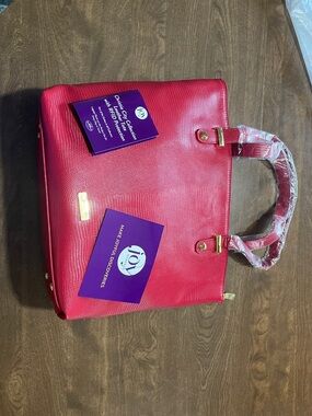 Joy Mangano Hot Red Structured Tote with Gold Hardware